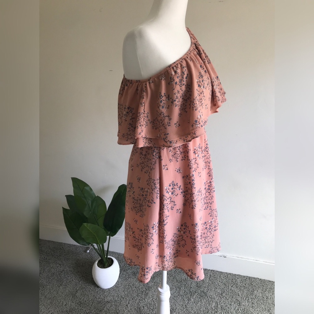Pink Floral One-Shoulder Ruffle Dress - Picture 2 of 7